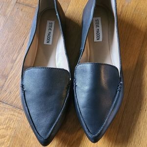 New Black Leather Steve Madden 'Feather' Loafers